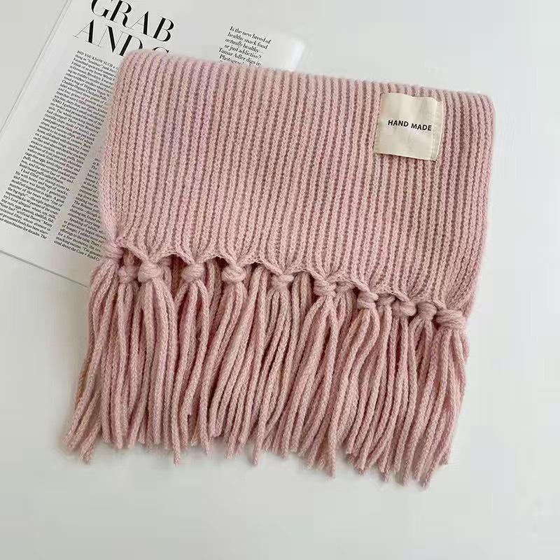 Scarf female winter student Korean version versatile new knitted couple thickened warm wool men's solid color fringed scarf