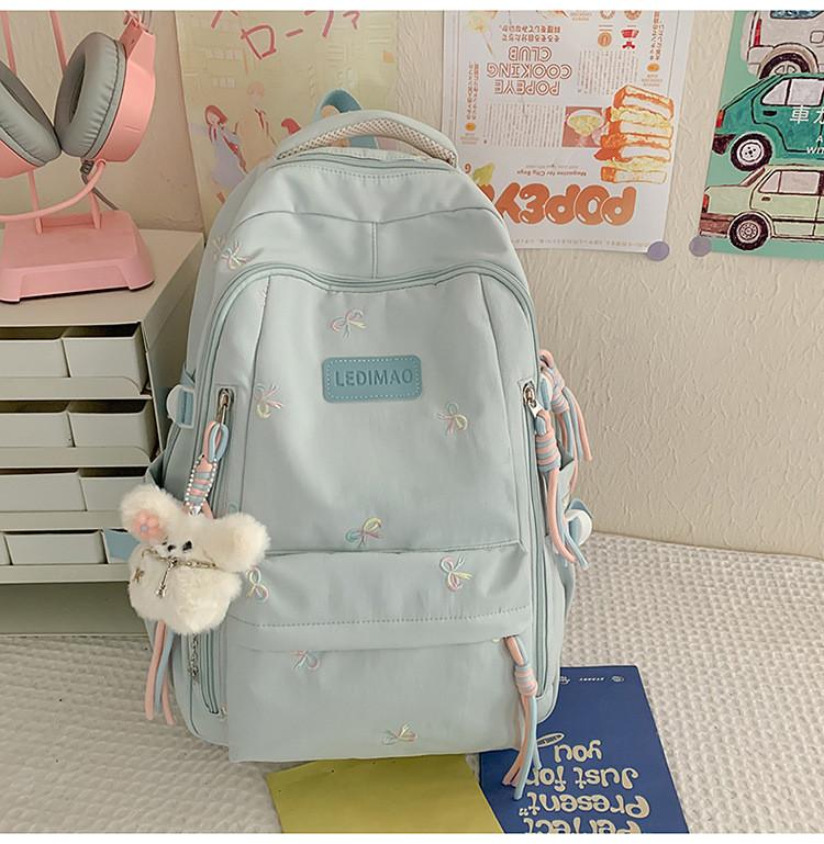 Cute Bowknot Embroidery Student Backpack For Middle School Girls Nylon Schoolbag