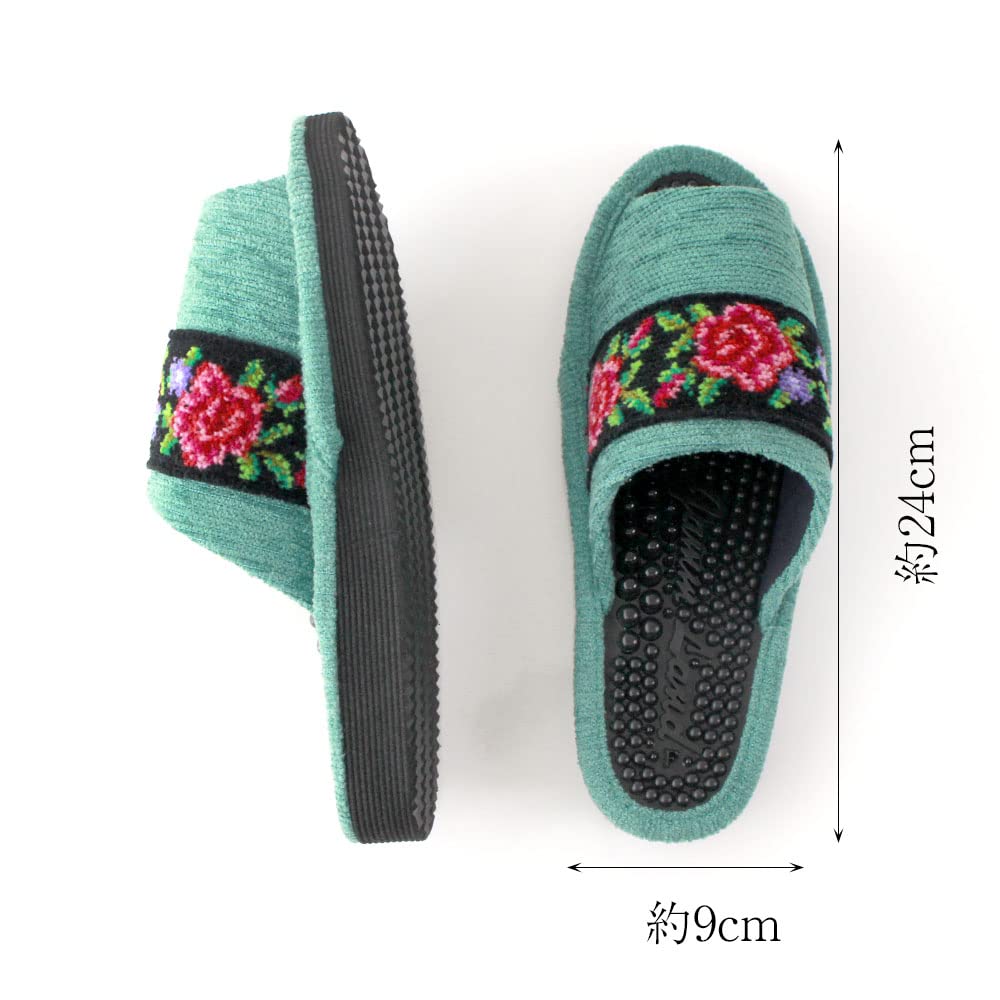 Gewebte Gesundheit Made in Health Rose [Chenilleband] Sandalen, Japan, Schwarz, Hausschuhe, (Rosa)