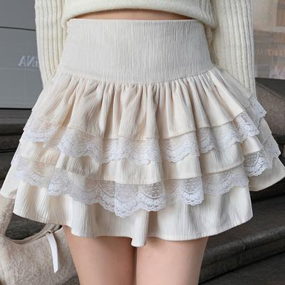 Kawaii Süße Mini Kuchen Rock Weibliche Hohe Taille Koreanische Mode Lässig Rüschen Spitze Patchwork Lolita A-linie Rock
