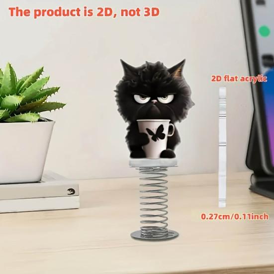 Yousheng 2D Acrylic Cat Bobblehead Bouncing Cat Decoration Cartoon Cat Ornament with Spring for Car Dashboard Desk Decor