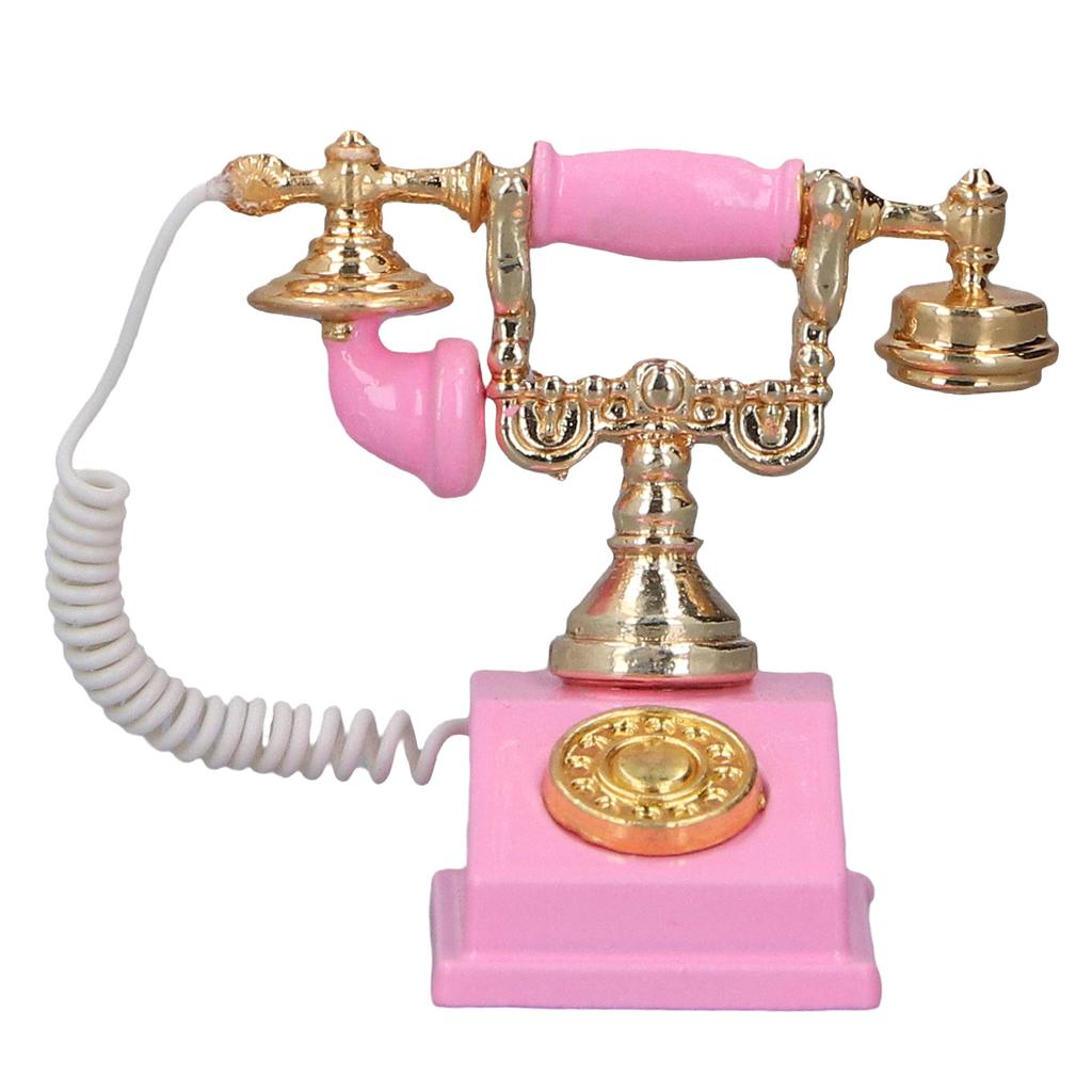 Dollhouse Mini Phone Model Retro Simulation European Vintage Phone Model Decoration for 1:12 Dollhouse Pink