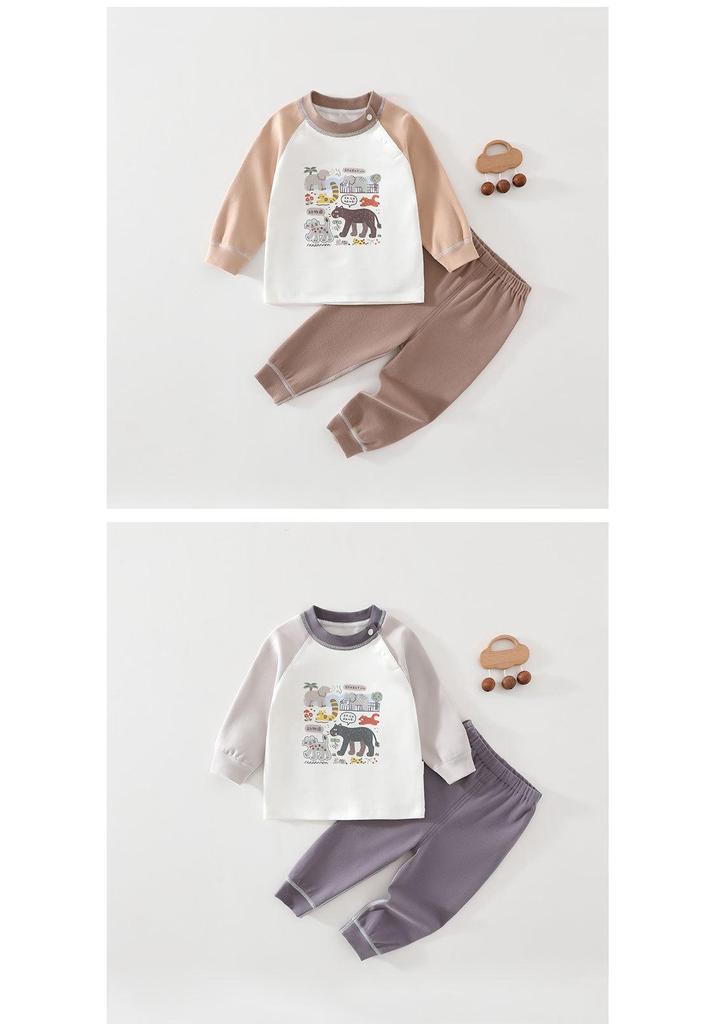 Animal World Kids' Autumn Tagless Pajama Set - Long-Sleeved Top & Pants for Baby & Toddler