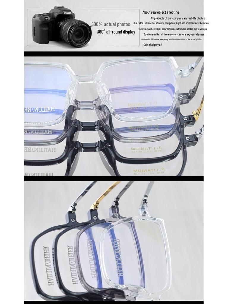 Korean Style TR90 Polygon Eyeglasses - Large Gold Transparent Full Frame for Nearsightedness