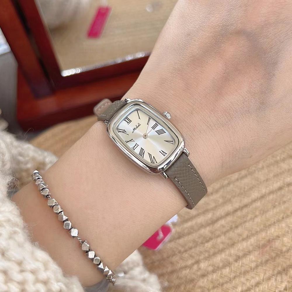 Watch Women S Cold Silver Gray Light Luxury Niche Women S Belt Women S Watch Roman Character 24037