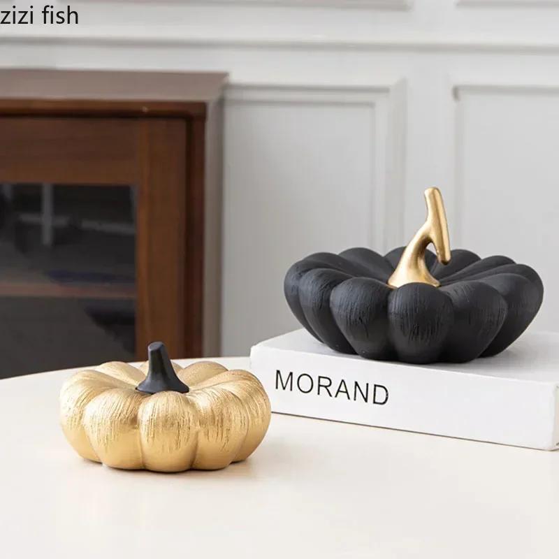 Creative Pumpkin Sculpture Ornaments Ceramic Crafts Desktop Fruit Statues Living Room Figurines Home Decoration Ornaments