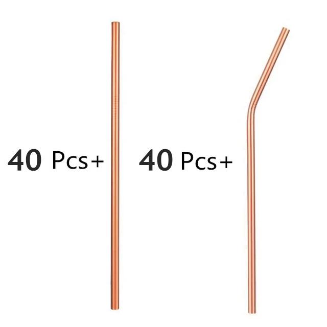 80Pcs 8mm*215mm Reusable Metal Straw 304 Stainless Steel Drinking Straight Bent Straws Eco-friendly Party Bar Accessories