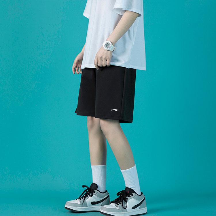 Li Ning Running Fitness Solid Color Quick-Dry Woven Breathable Shorts Men Shorts Black AKSS611-1