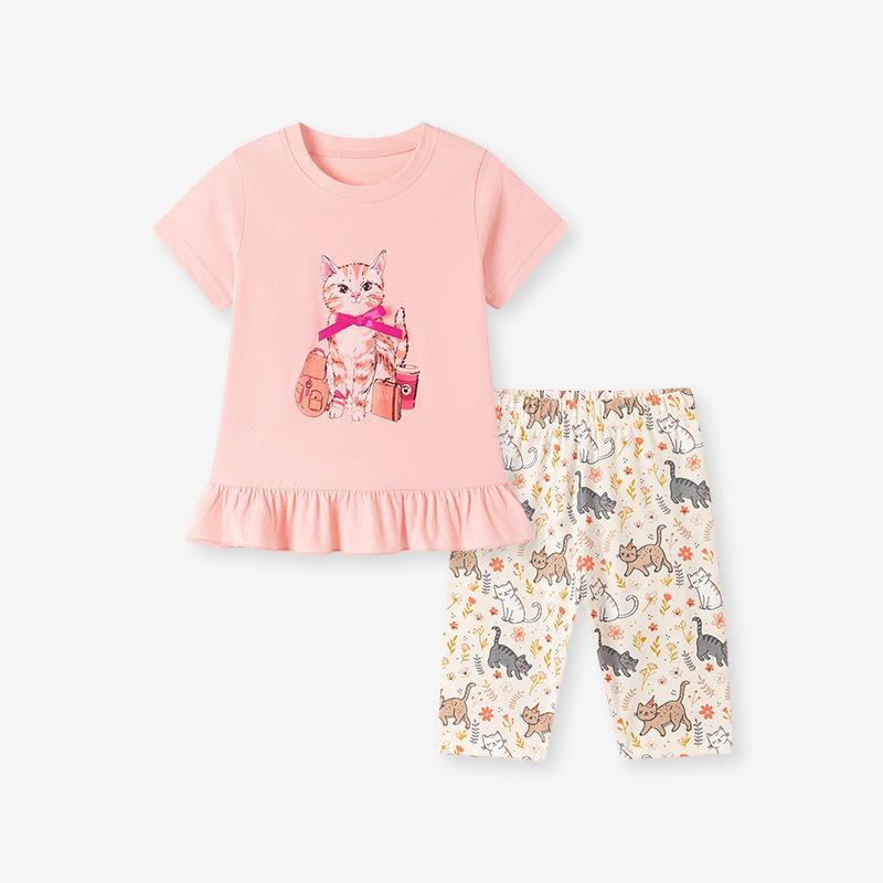 

European Style Cute Cat Baby Girls Summer Two-Piece Set 4Y