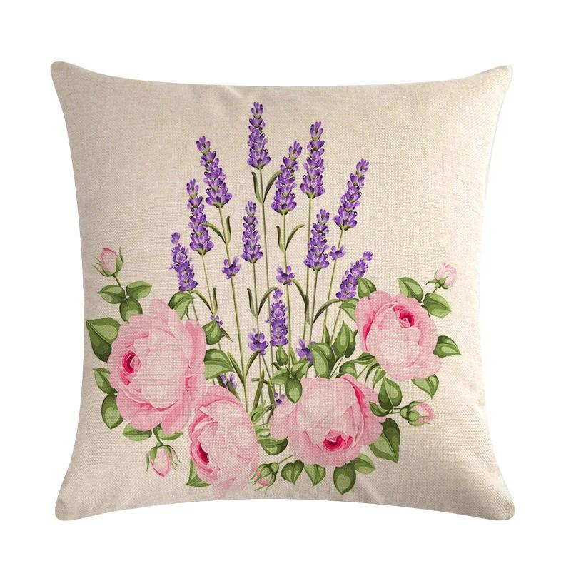 Schönes Lavendelmuster Leinen Überwurf Kissenbezug Auto Wohnzimmer Schlafzimmer Sofa Dekorative Kissenhülle 45*45cm