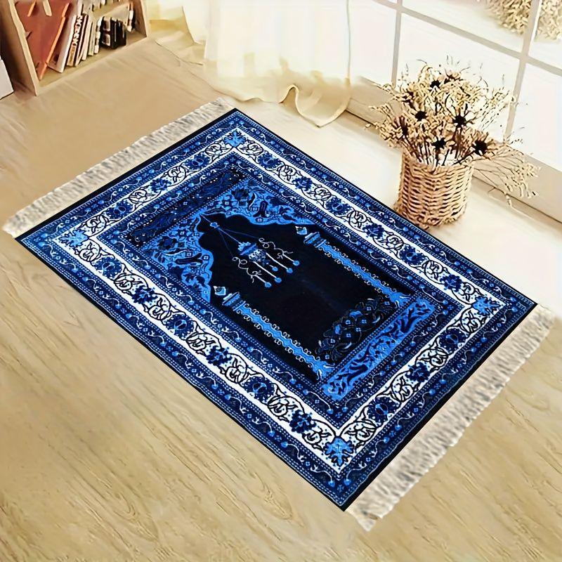 Mosque Dome Floral Islamic Prayer Mat, Foldable Fringed Portable Muslim Prayer Rug, Religious Worship Mat for Home Decor