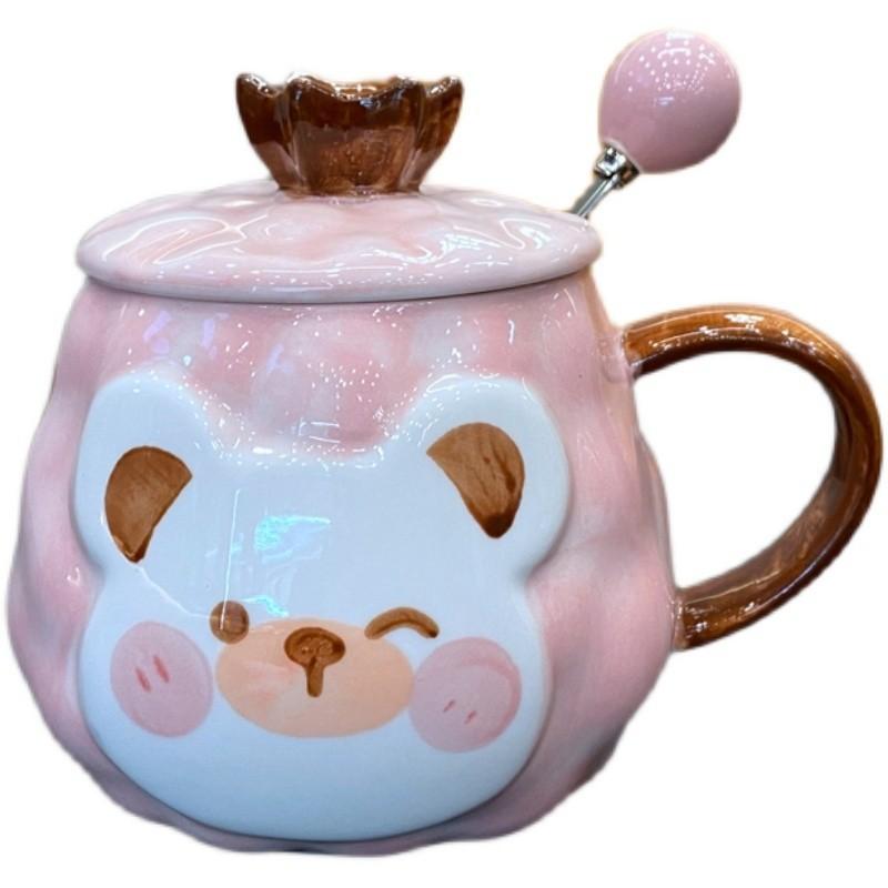 Cute Rainbow Unicorn Ceramic Thread Mug with Lid Spoon Girl Heart Drinking Water Cup Office Coffee Cup
