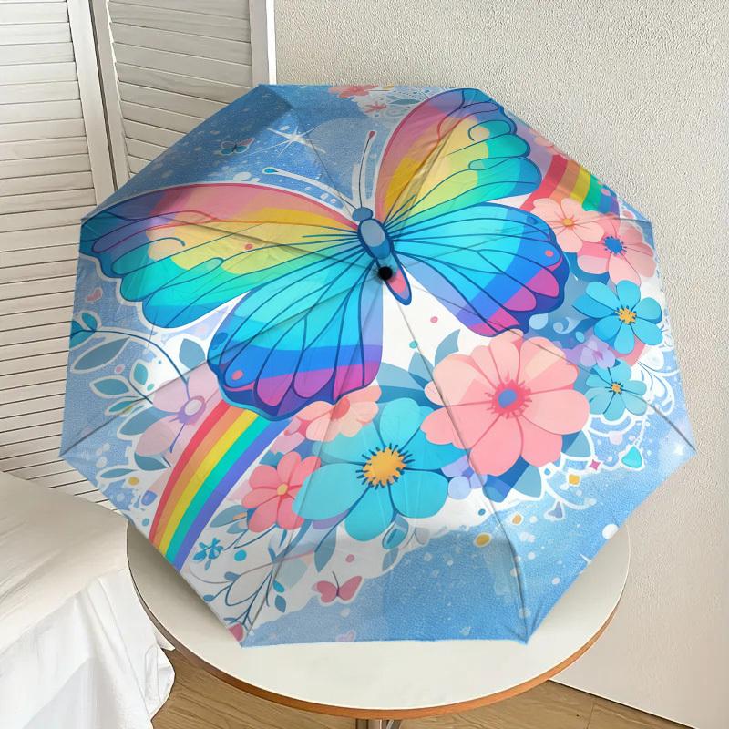 1pc Butterfly Rainbow Pattern Umbrella Design Automatic Opening and Closing Umbrella, High-quality Travel Umbrella,  C1128261