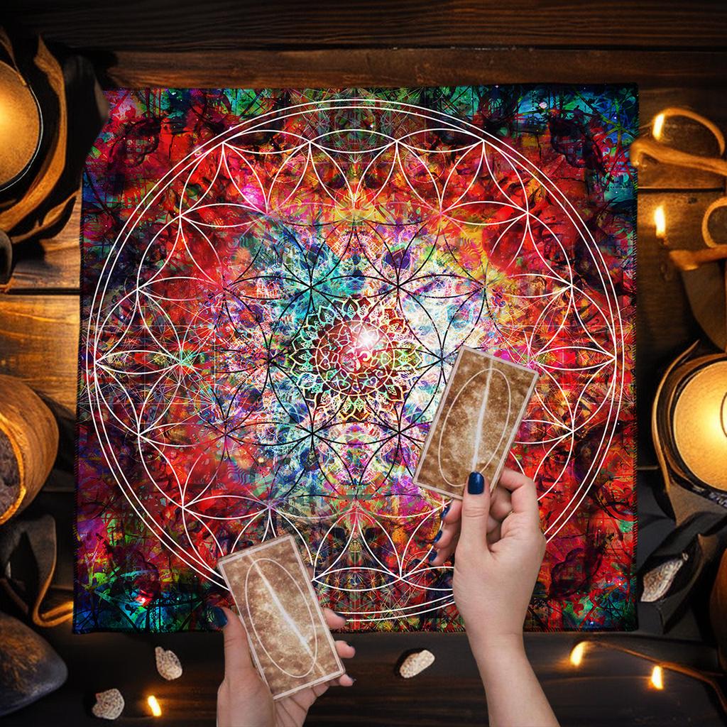 Geometrisches Altar Tuch Tarot Karten Tischdecke Mit Blume des Lebens Design Tarot Karten Lesematte Für Metatron Würfel Hexenhaftes Geschenk