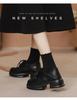 2025 Herbst Retro Schwarz Damen Square Toe Schnürschuhe Dicke Sohle Höhenverstärkend Britischer Stil Kleine Lederschuhe