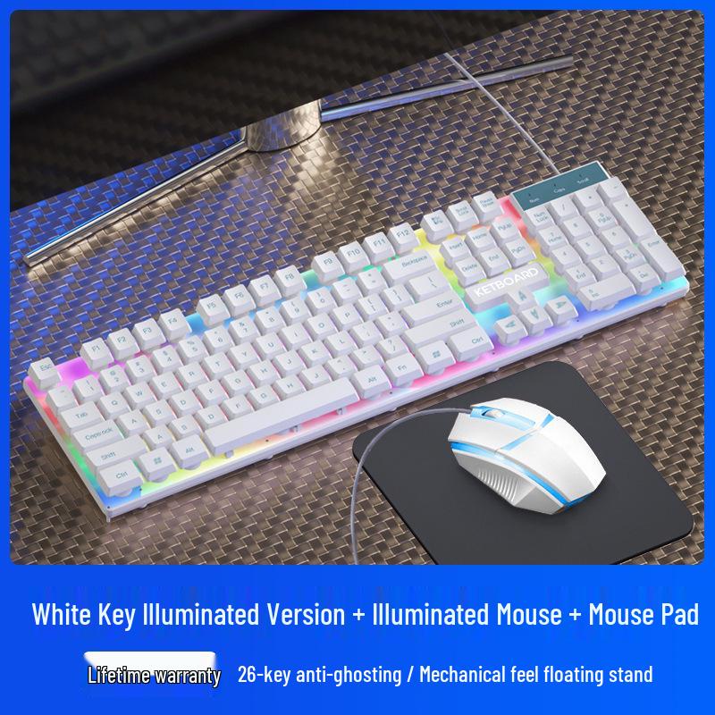 Xia Ke Silent Mechanical-Feel Wired Keyboard & Mouse Set for Desktop/Laptop Office Use