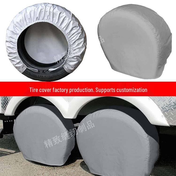 Grey 420D Oxford Cloth RV Tire Covers - 4-Piece Set for Sun Protection.