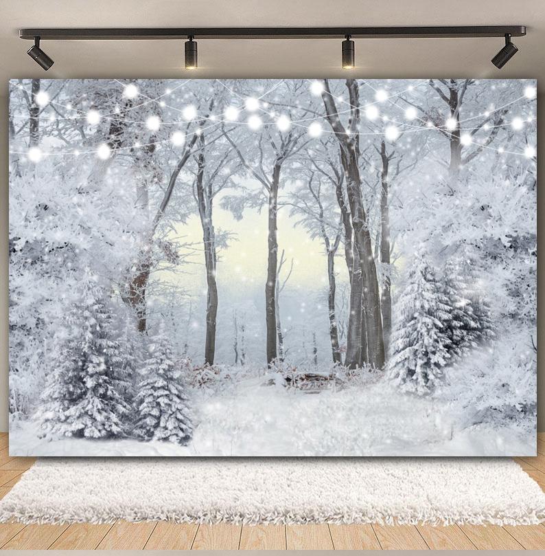 Winter Forest Scene Backdrop for Photography Snow Snowflake Xmas Tree Natural Landscape Christmas Baby Portrait Photo Background