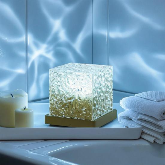 Ocean Wave Projector Table Light with Remote 16 Colors Changing Water Ripple Projection Night Lamp Kids Room Bedroom Bathroom Decorative Ambient Light