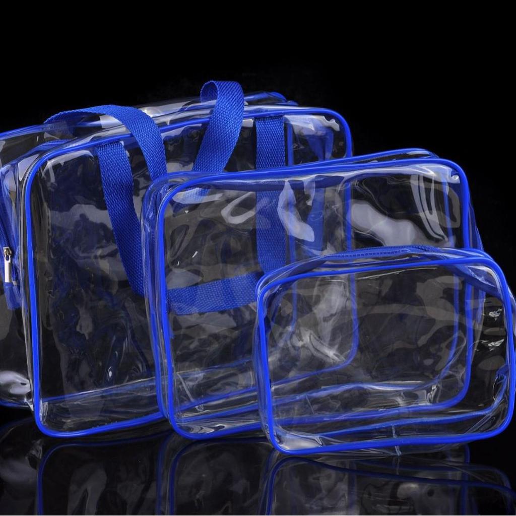 Clear PVC Toiletry and Makeup Bag Set (3-Pack) - Waterproof Storage for Beach Toys (Large)