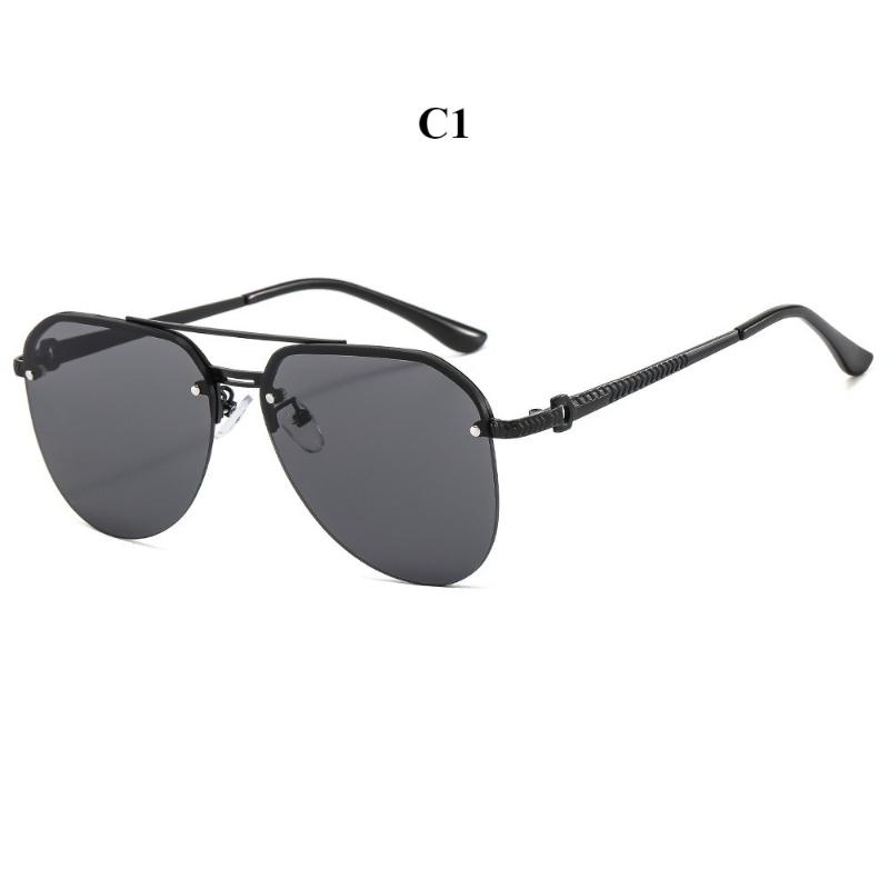 Men s sunglasses, new half-frame double-beam sunglasses, sunscreen fashion metal sunglasses for women