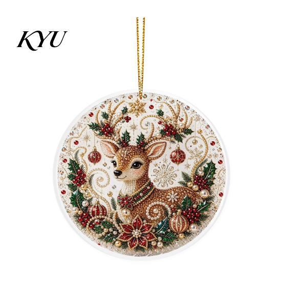 Office Holiday Decorations Christmas Acrylic Hanging Ornament, 2D Flat Double Side Printed Personalized Gifts Santa Snowman Pendant for Tree