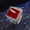 Ethnic Hollow Imitation Green Agate Men Adjustable Ring