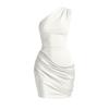 European and American satin single shoulder hip skirt women's slanted shoulder pleated sexy slim nightclub party dress dress