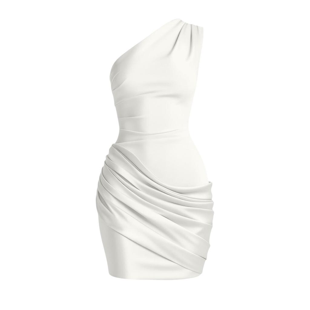 European and American satin single shoulder hip skirt women's slanted shoulder pleated sexy slim nightclub party dress dress