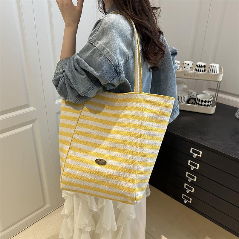 Fashi Striped Cloth Bag, Korean Lazy Style Tote Bag, Student Large Capacity Casual Shoulder Bags for Women