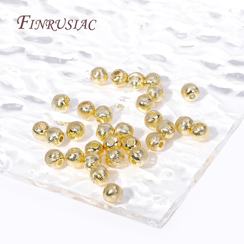 18K Gold Plated Brass Metal Round 5.5mm Ball Beads For Bracelet,Cut Pattern Gold Metal Bead For DIY Handmade Jewelry Accessories