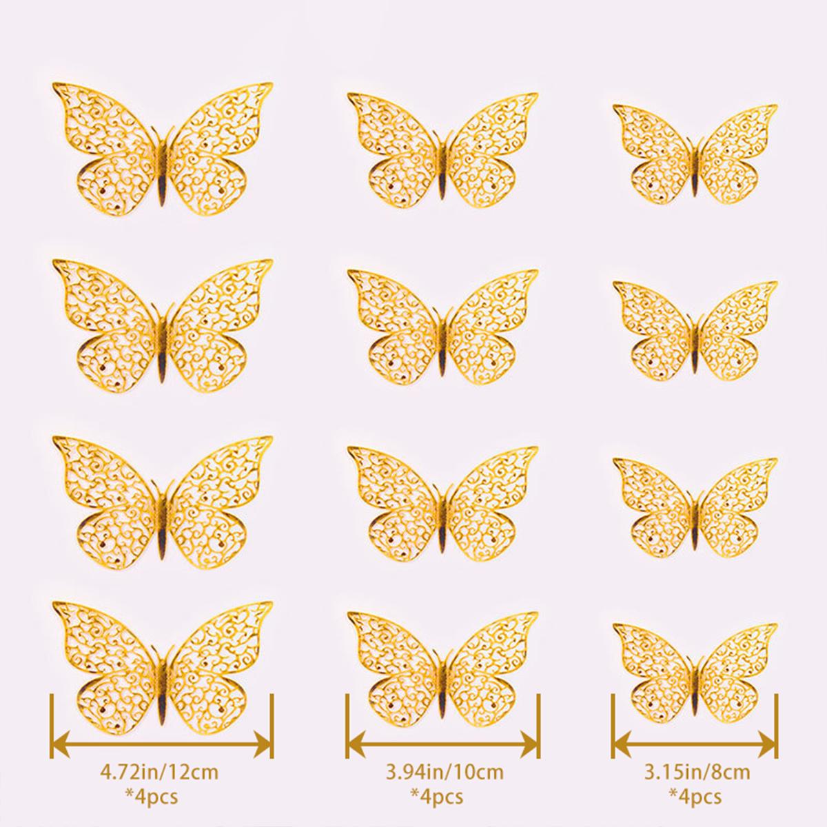 

12 шт./комплект 3D металлическая золотая полая стена с бабочками с 3D имитацией бабочки наклейки для дома украсят вечеринку, свадьбу макет
