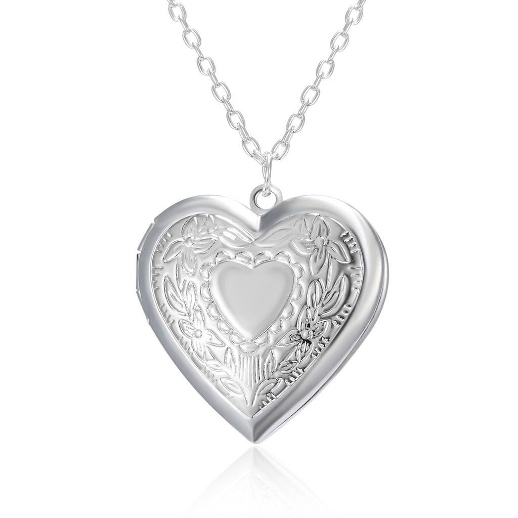 Romantic Heart Locket Pendant Necklace Vintage Gold Color Openable Photo Frame Charm Necklace for Women Men Couple Jewelry Gifts