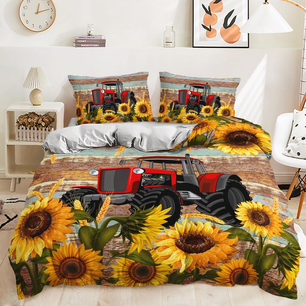 Three-Piece Sunflower Quilt Cover Digital Printing Kit Bedding
