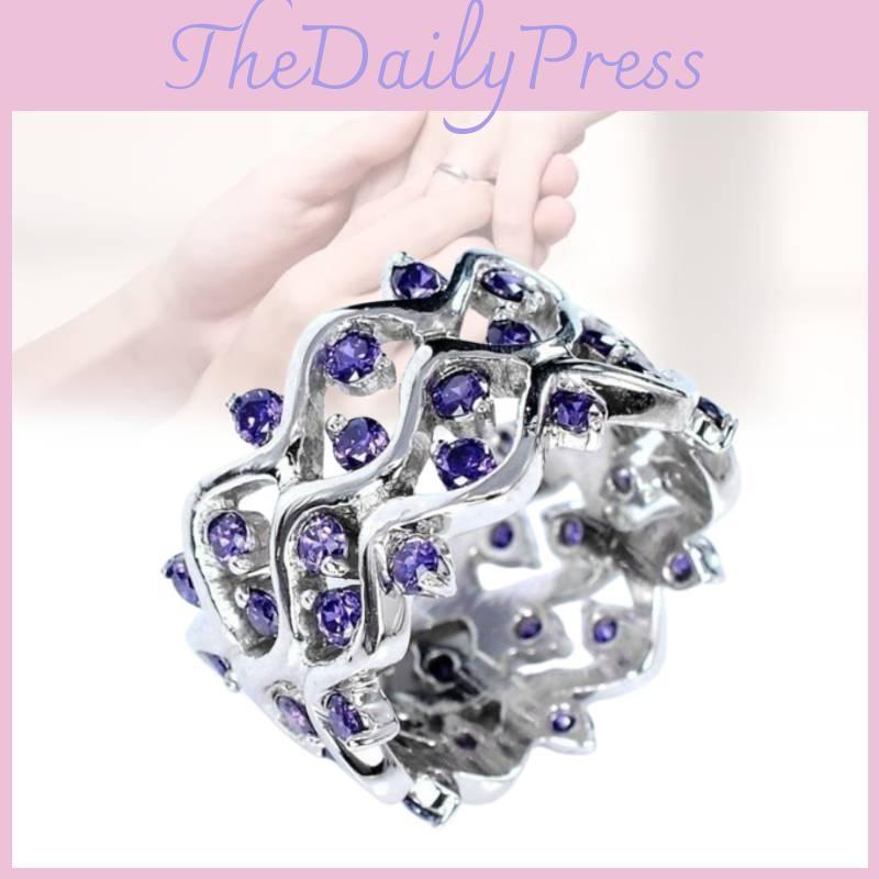 Zirkon Imitation Amethyst Ring Wellenförmiger Streifen Mode Schlicht Klassisch Geschenk Retro