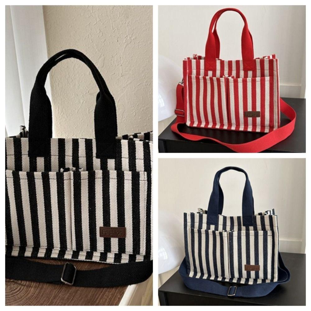 Large Capacity Shoulder Bag Simple Cloth Handbag Cute Stripe Canvas Tote Bag  Travel