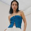 Odier Two-Way Zipper Ribbed Top - Blue