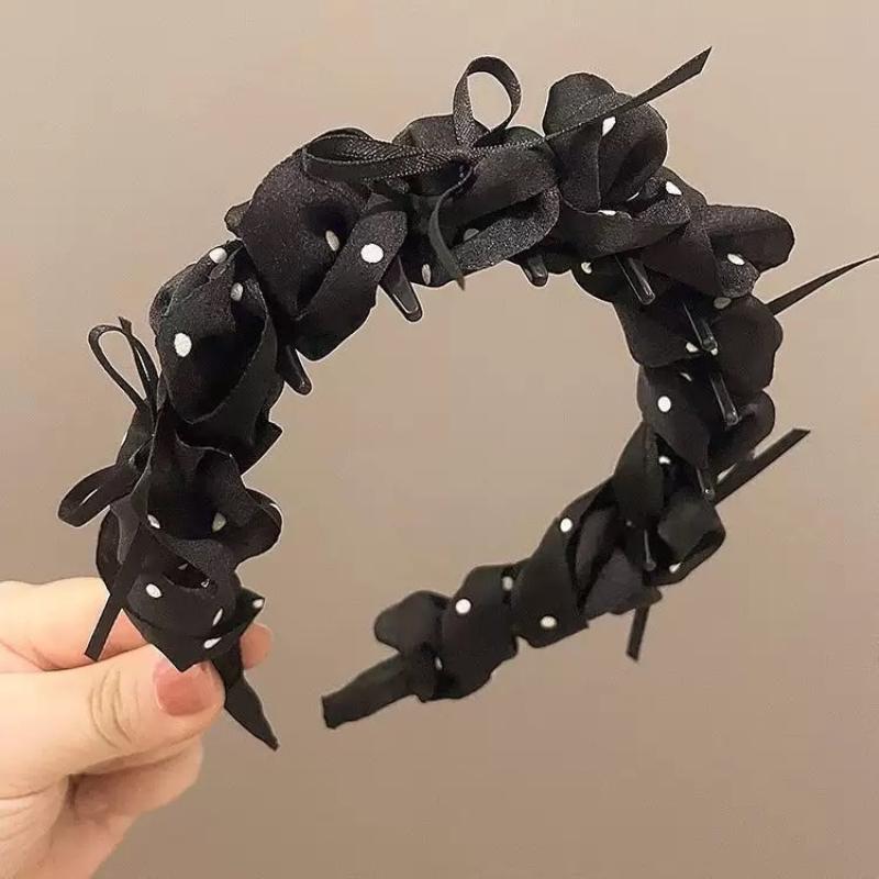 Vintage Polka Dot Bow Headband Women Hair Hoop High Cranial Top Princess Style Hairband Daily Makeup Washing Hair Accessories