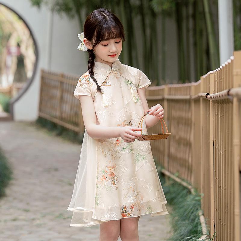 Entzückendes Eisenmädchen Qipao Kleid - Chinesischer Stil Sommer Tang Anzug für Kinder