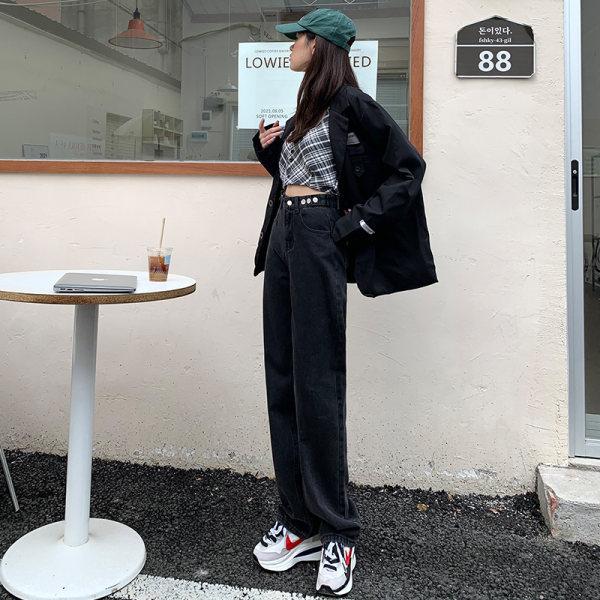 Wide-leg jeans women's autumn and winter velvet, new smoky gray high-waisted loose straight-leg pants