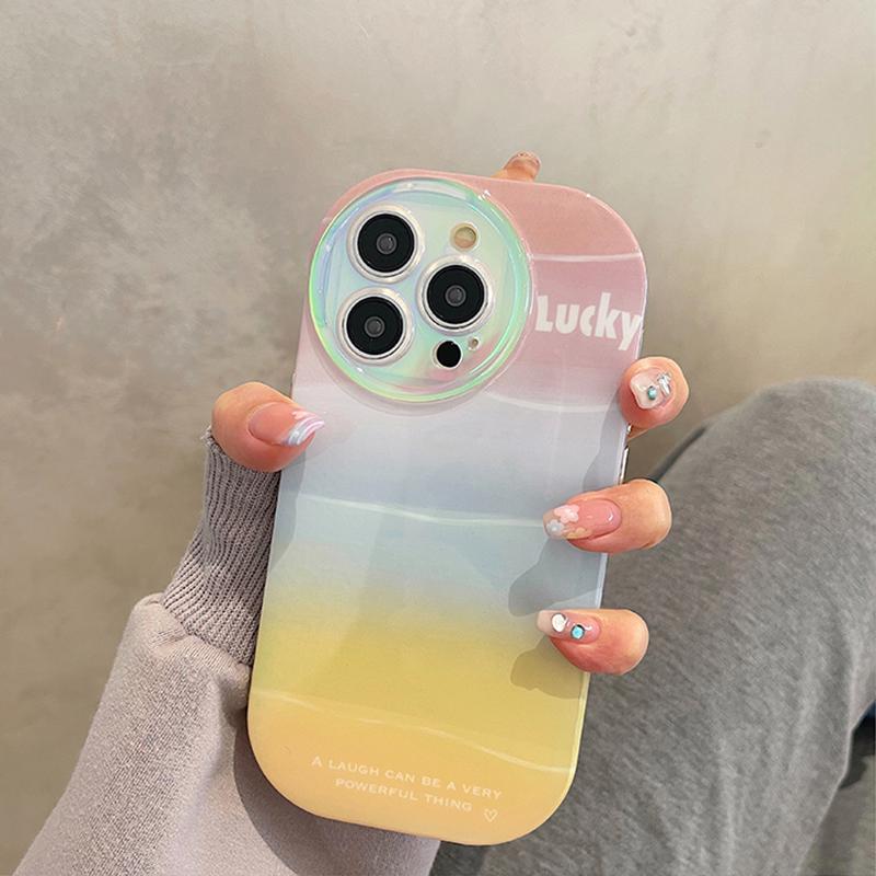 Rainbow Color Gradual Change Halo Dyeing Phone Case For Iphone 13 11 12 14 Pro Max Shockproof Lucky Cover Funda