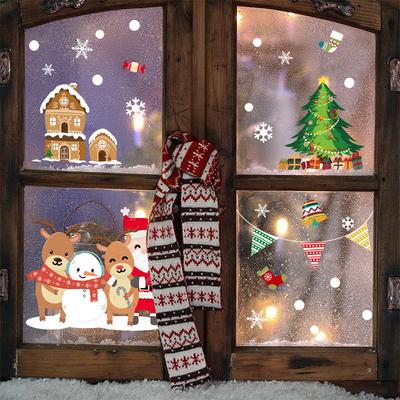 Christmas Snowman Activity Shopping Center Scene Decoration Stickers, Festive Atmosphere Static Glass Stickers