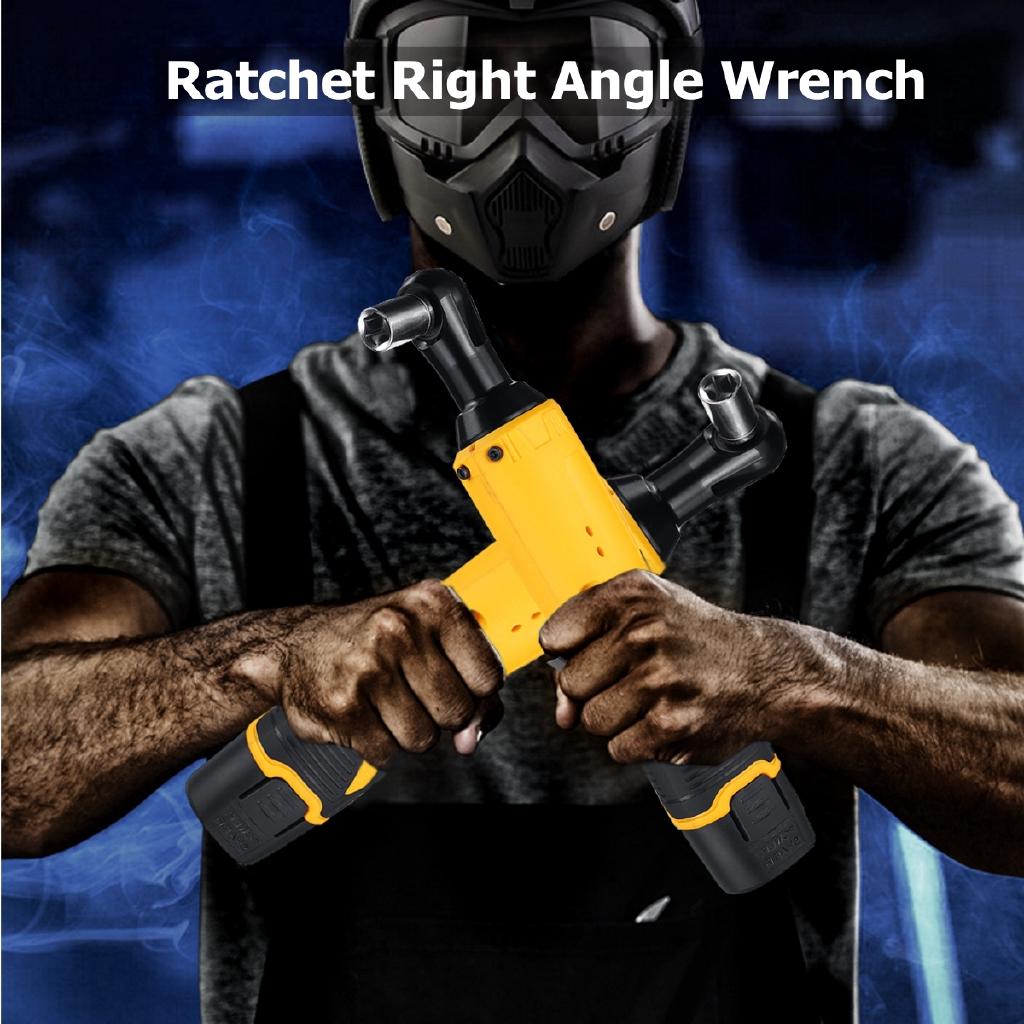 45N.m 12V Rechargeable Cordless 3/8'' Electric Ratchet Wrench 90° Right Angle Wrench Power Tool With LED Lighting