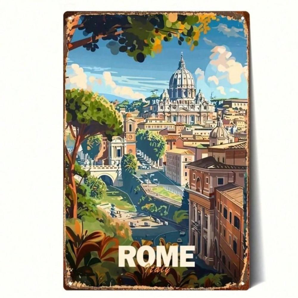 Vintage Metal Sign Rome Italy 20x30cm Wall Decor Retro Bar Cafe