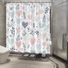 Watercolor Heart Shower Curtain - Pink, Blue & Beige Hearts with Stylized Leaves On White, Durable Polyester