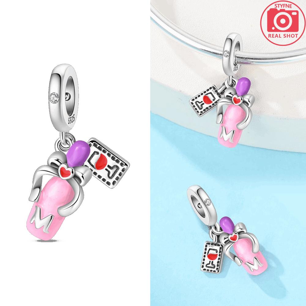 Original Copper Romantic Love Pendant Wings Pink Heart Butterfly Knot Beads Fit Bracelet Women Jewelry Diy Accessory Gift