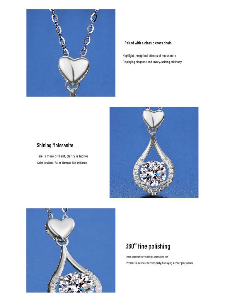 Moissanite Heart Pendant Necklace: S925 Silver, Simple, Elegant, Perfect Gift for Her.
