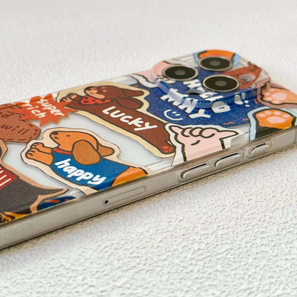 Dachshund Party Applicable Apple 16 Transparent 17Promax Mobile Phone Case IP15 Fine Hole Too Empty Case 14 Cute 13