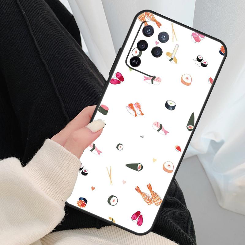 Kawaii Sushi Pattern Case For Oppo A54 A74 A94 A18 A57 A17 A77 A38 A58 A78 A98 A80 A60 A40 A96 A76 A16 A15 A5 Pro