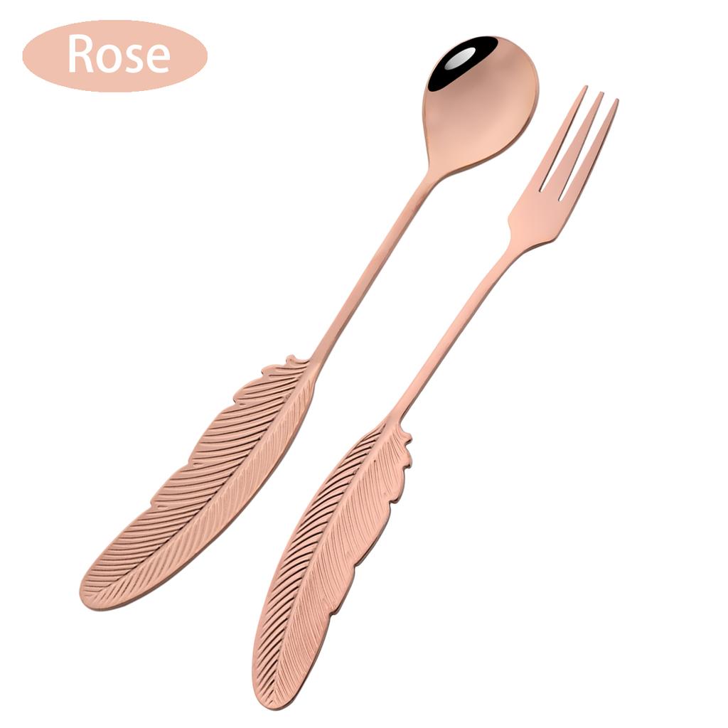 2Pcs Creative Fork Spoon Dinnerware Set 304 Stainless Steel Cutlery Cake Fruit Fork Coffee Ice Cream Stirring Spoon Kitchen Tool